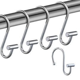 Gracelife Shower Curtain Hooks,Set of 12 Rust Resistant Metal Shower Curtain Rings for Bathroom,T-Bar Decorative Hooks Hangers for Shower Rod (Chrome)