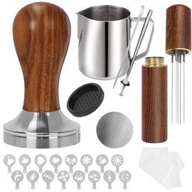 Gmnuiy 53.3mm Coffee Tamper Set, 24PCS Espresso Accessories ， Barista Kit, WDT Tool,stainlesss Frothing Pitcher, Stirrer, Tamper Mat, Latte Art Pen， Coffee puck screen