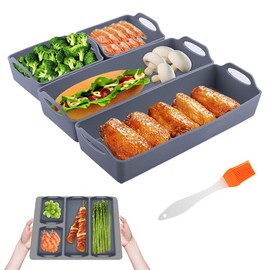4 Pcs Silicone Baking Sheet Pan Dividers with Silicone Oil Brush, Sturdy Heatproof Handles Nonstick Tray Nonstick Divided Sheet Pan for Oven Microwave Fridge Dishwasher Safe (Grey)