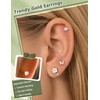 3 Pairs Gold Flower Butterfly CZ Stud Earrings with Silicone