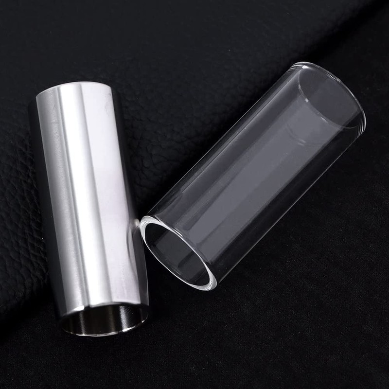 2Pcs Glass Slide and Stainless Steel Slide Guitar Finger Slide