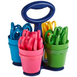 Westcott School Scissor Caddy and 5-Inch Blunt Safety Scissors for Kids, Assorted, 24 Pack (14756)
