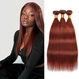 Reddish Brown Bundles Human Hair Copper Red Straight Bundles 14 16 18 Inch Soft and Healthy Color 33 Human Hair Bundles