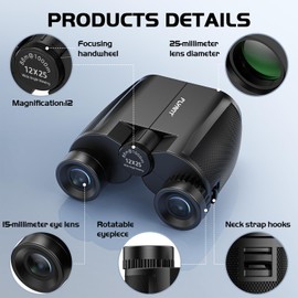 12x25 High Powered Binoculars for Adults, Waterproof Compact Binoculars with Low Light Vision, Premium Long Range Binoculars for Bird Watching, Outdoor Hunting, Travel, Sightseeing, Concert, Cruise