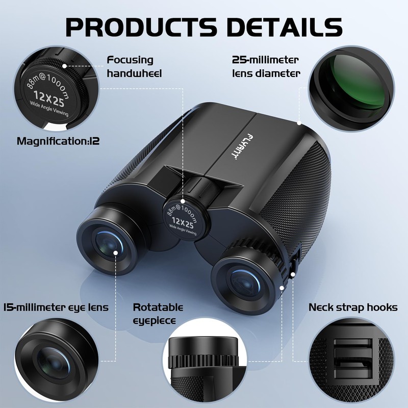 12x25 High Powered Binoculars for Adults, Waterproof Compact Binoculars with