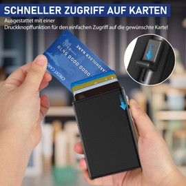 Kartenetui Herren, Slim Wallet mit Magnetverschluss und Münzfach, RFID Blocking Aluminium Pop Up kreditkartenetui, Wallets for men, Smart Leder Card Holder für 11 Karten, ID Fenster und Bargeld Slot