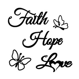 5 Pieces Metal Wall Decor Faith Hope Love Inspirational Black Letter Sign Wall Art, Farmhouse Butterfly Metal Sign Family Wall Decor for Bathroom Home Bedroom Living Room (Modern, Black, 3.5''x8.0'')