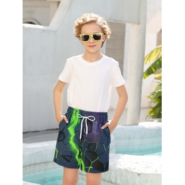 TUONROAD Boys Swimming Shorts Funny 3D Print Quick Drying Swimming Trunks with Mesh Lining Summer Beach Shorts 5-14 Years, 1 A lava flash, Ages 9 - 10