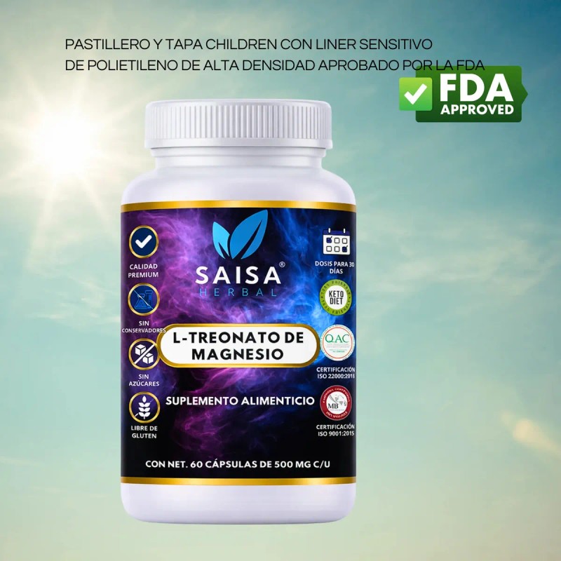 Treonato Magnesio Suplemento Alimenticio 100 Puro Saisa Herbal Cápsulas Alta