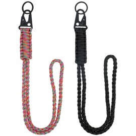 LAREDTREE Heavy Duty Paracord Lanyard Keychain, Paracord Necklace Cell Phone Keychain Whistles Wrist Braided Strap (Rainbow+ Black)