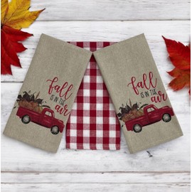 Serafina Home Fall Kitchen Dish Tea Towels: Colorful Fall is in The Air Truck Decorative Dish Clothes for Autumn Decor