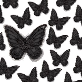 pson 20PCS Black Butterfly Lace Trim, Double Layers Organza Butterfly Fabric Embroidery, Butterfly Sewing Craft Decorative for DIY, Hair, Dress, Hat