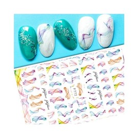 Generic Stripes Cloud Pattern Nail Sticker Wave Moire Leopard Print Nail Decals F772 Nail Wraps Art Stickers Manicure Supplies for Women for Home Nails Full Long Lasting Easy Apply and Remove