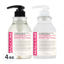 Malcolm Romantic Cherry Blossom Shampoo 520ml + Treatment 520ml Set, 4 Sets / 말콤 로맨틱 체리 블라썸 샴푸 520ml + 트리트먼트 520ml 세트, 4세트
