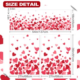 Valentine's Day Kitchen Curtains for Windows, Valentines Day Kitchen Decor Curtains and Valances Set Farmhouse, Rod Pocket Pink Heart 2 Panels (27x24) + Tier (54x18) Tier Set for Living Room