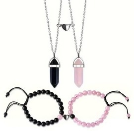 YSDYY 2 Pieces Beaded Bracelets And 2 Pieces Necklaces, Couple Jewelry, Simple Design Jewelry, Gift Jewelry, Love Magnet Jewelry