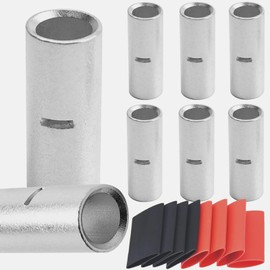 SVAAR 6 PCS 00 Gauge Non Insulated Butt Connectors 2/0 AWG Uninsulated Butt Splice Connectors Crimp Repair Butt Splices Kit Tinned Copper Seamless Barrel Butt Splice Terminals & 6PCS 3:1 Heat Shrinks