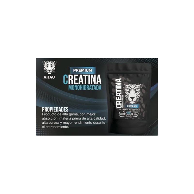 Creatina Monohidratada Premium Ahau en polvo 500g-100 porciones de 5g,
