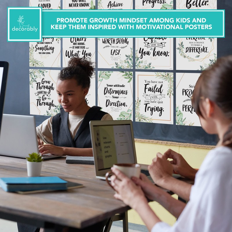Decorably 15 Eucalyptus Classroom Posters Decor, 11x14in Matte-Laminated Inspirational Greenery
