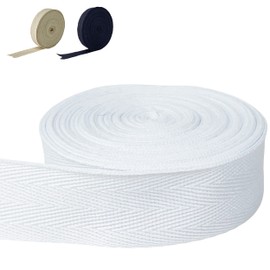 RAWMAT Twill Tape for Sewing 100% Cotton Webbing 1 Inch 5 Yard Roll Herringbone Ribbon Natural Ribbon Color for DIY Craft Making and Tote Bag Patterns for Sewing (White)