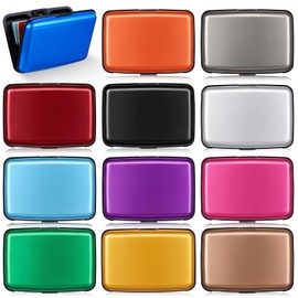 Douaowoc 12 Pcs RFID Blocking Credit Cards Holder Mini Slim Aluminum Wallet Metal Business Card Case Credit Wallet Protector ID Hard Case for Women Men, Multicolor