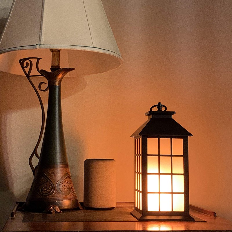 allgala Grid Lattice Panel LED Flame Effect Lantern Lamp