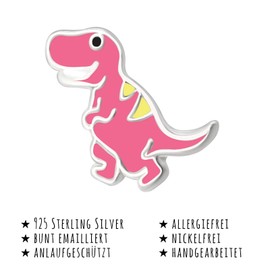 Monkimau Girls' Earrings Dino Dinosaur Stud Earrings 925 Sterling Silver Real Silver with Enamel, Sterling Silver, silver