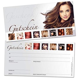 Gift Vouchers for Customers, Hairdresser Hair Studio, 50 Elegant Cards, Blank, Self-Write with Amount, Name, Company Stamp