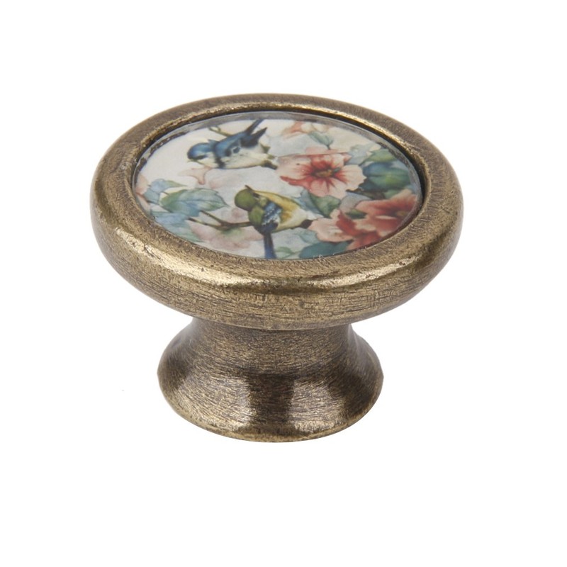LOVIVER 4Packs Bird Flower Pattern Door Knobs Kitchen Cupboard Knobs