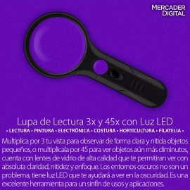 Mercader Digital Lupa Mano 3x 45x Luz Led Uv Portable Herramienta Aumento