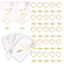 25 Pack Table Number,Place Card Holder,1-25 with Table Numbers Holders 4x6 Double Sided Gold Printed Design,Photo Picture Holders for Centerpieces, Wedding, Party, Birthday (Gold)