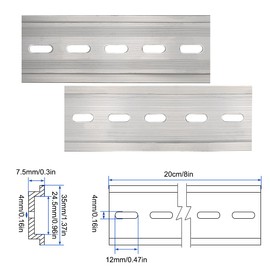 10 Pcs 8 Inch Aluminum DIN Rails, Top Hat Slotted DIN Rail, 7.5 mm Height x 35 mm Width x 8 Inch Length, with 20 Pcs MXU-DIN-100 Screws for Hardware Components Mounting