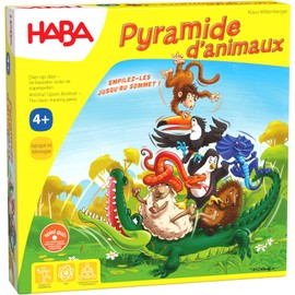 HABA Pyramide d'animaux, jeu d'empilement pour 2-4 joueurs à partir de 4 ans, avec figurines d'animaux en bois, également jouable en solo, 3478