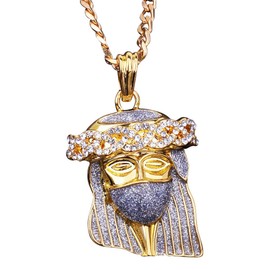 NationInFashion Mens Gold Tone Jesus Iced Out Pendant Chain Hip Hop Necklace