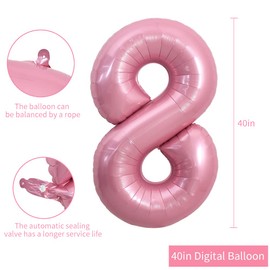 TONIFUL 40 Inch Light Pink Large Numbers Balloons 0-9, Number 8 Digital 8 Helium Balloons, Pink Foil Mylar Big Number Pastel Balloons for Birthday Party Anniversary Supplies Decorations