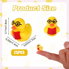 25pcs Back to School Resin Ducks, Mini Tiny Little School Theme Miniature Duck Small Resin Animal for DIY Dollhouse Garden Bonsai Micro Landscape(Book Style)