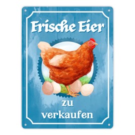 Fresh Eggs for Sale Metal Sign XL in 21 x 28 cm with Chicken Motif for the Farmer's Shop or Decoration on the Chicken Coop