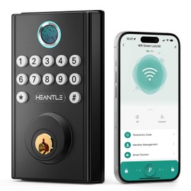 WiFi Smart Lock Front Door - HEANTLE Keyless Entry Door Lock Fingerprint Keypad Bluetooth Alexa Deadbolt Lock, Auto Lock App Remote Control