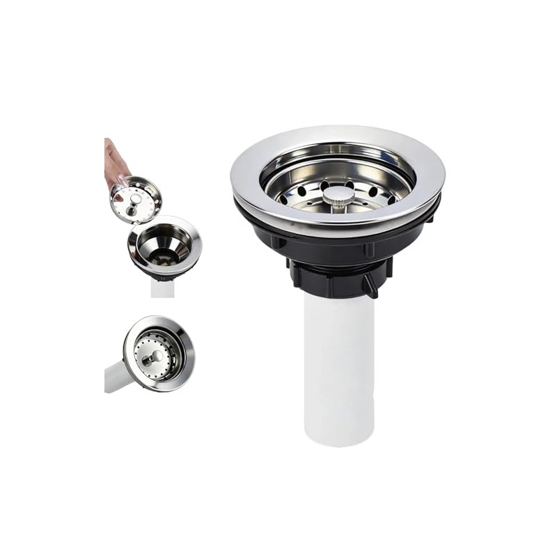 Kitchen Sink Drain Assembly, Stainless Steel Basket Strainer with Knob,