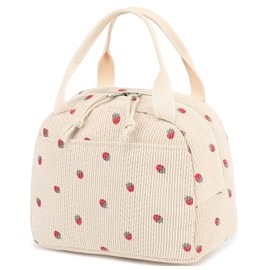 KPSRFG Insulated Lunch Bags for Women Adults, Leakproof Thermal Tote with Strawberry Print – Corduroy Lunch Bag for Work, School, Picnics, Easy to Clean & Lightweight Design (10.2 x 8.5 x 6.5 Inches)