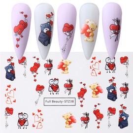 Valentine's Day Nail Art Stickers Water Decals Cute Cartoon Little Bear 2 Sheets Nail Decoration Valentine's Day Nail Decals Valentine's Day Nail Stickers DIY Nail Decorations