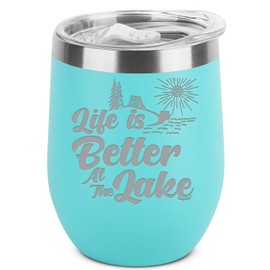 shop4ever Life Is Better At The Lake Engraved Insulated Stainless Steel Wine Tumbler with Lid (Teal)