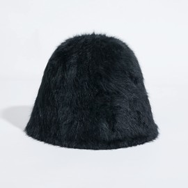 XINCHIA Winter Faux Fur Bucket Hat Fluffy Winter Hat Warm Hat for Women Plush Fisherman Hat Cap Warm Fishing Hat for Women Fluffy Fuzzy Warm Hat for Women Teens Black