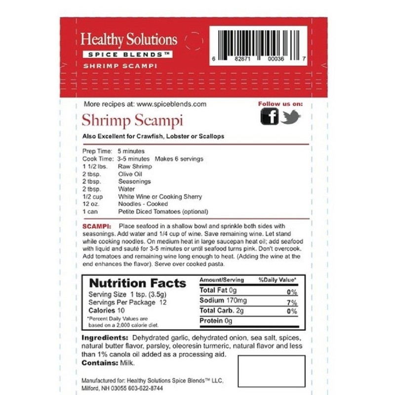 Healthy Solutions Spice Blends Shrimp Scampi