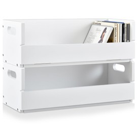 CroBlissful 2 Set Wooden CD Storage Box Holder Shelf Cassette Tape Display Racks with Carrying Handles, Organizer Shelf for Movie Cases, DVDs, Each Set Can Store up to 36 Pcs CDs (White)