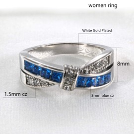 Ringcrown Couple Rings Princess cut Blue Cz Womens Wedding Ring Sets Titanium Steel Man Wedding Bands（Please Buy 2 Rings for 1 Pair）