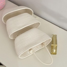 Door Hanging Basket 3 Animal Braided Cotton Rope Wall Mounted Storage Basket Decoration (White)