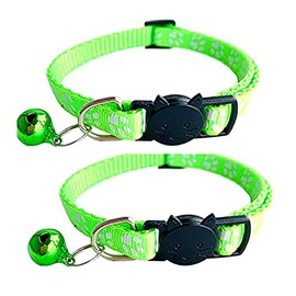 Hepplly 2X Safety Cat Collars Quick Release with Bell,Adjustable 20-32cm Suitable for All Domestic Cats (Fluorescent Green)