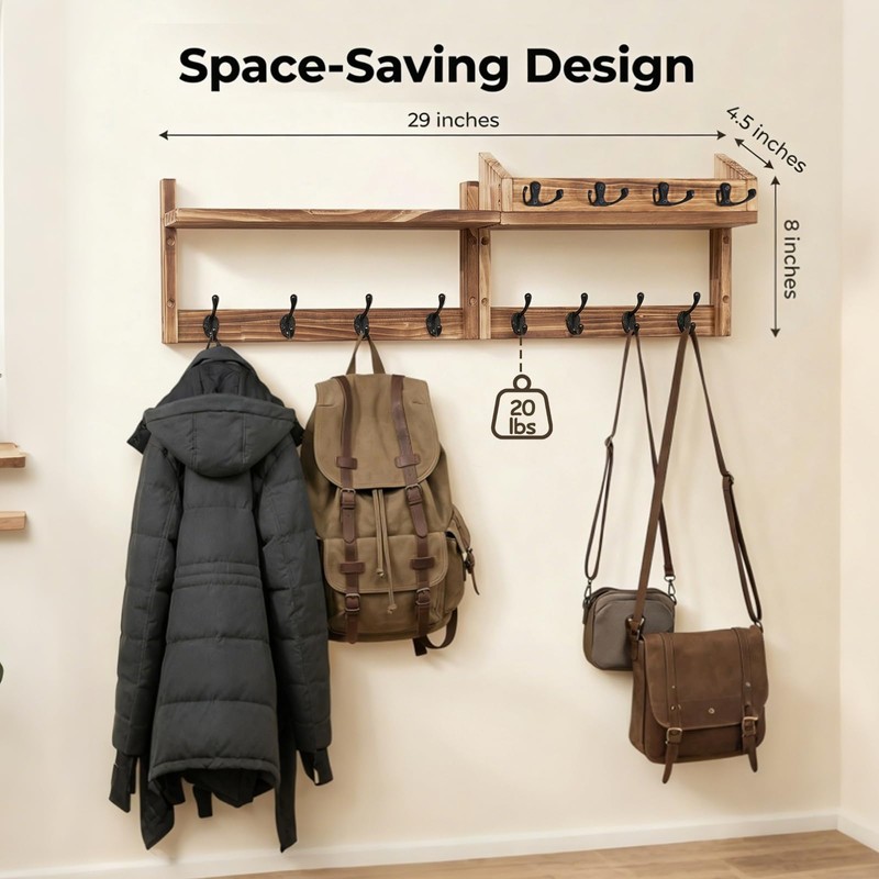 ZOESEEK 29" Coat Rack Wall Mount with Shelf, 4 in