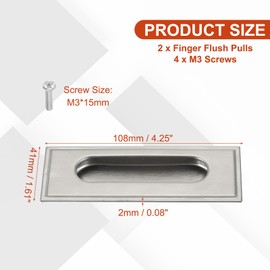 sourcing map 2 Pcs Finger Flush Pulls, 4.3" Stainless Steel Rectangle Sliding Door Handle Recessed Pocket Door Pull with Invisible Screw Hole for Home Bathroom Barn Closet Window, Silver Tone